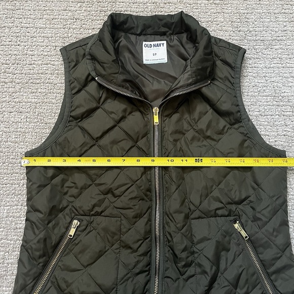 Old Navy Army Green Sleeveless Quilted Vest Women's Small Gold Colored Zippers - Picture 7 of 7
